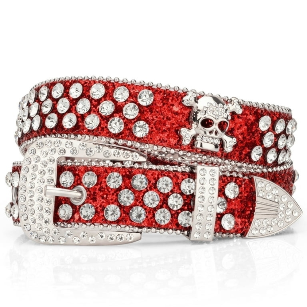 Glamorous Red Rhinestone Skull Belt